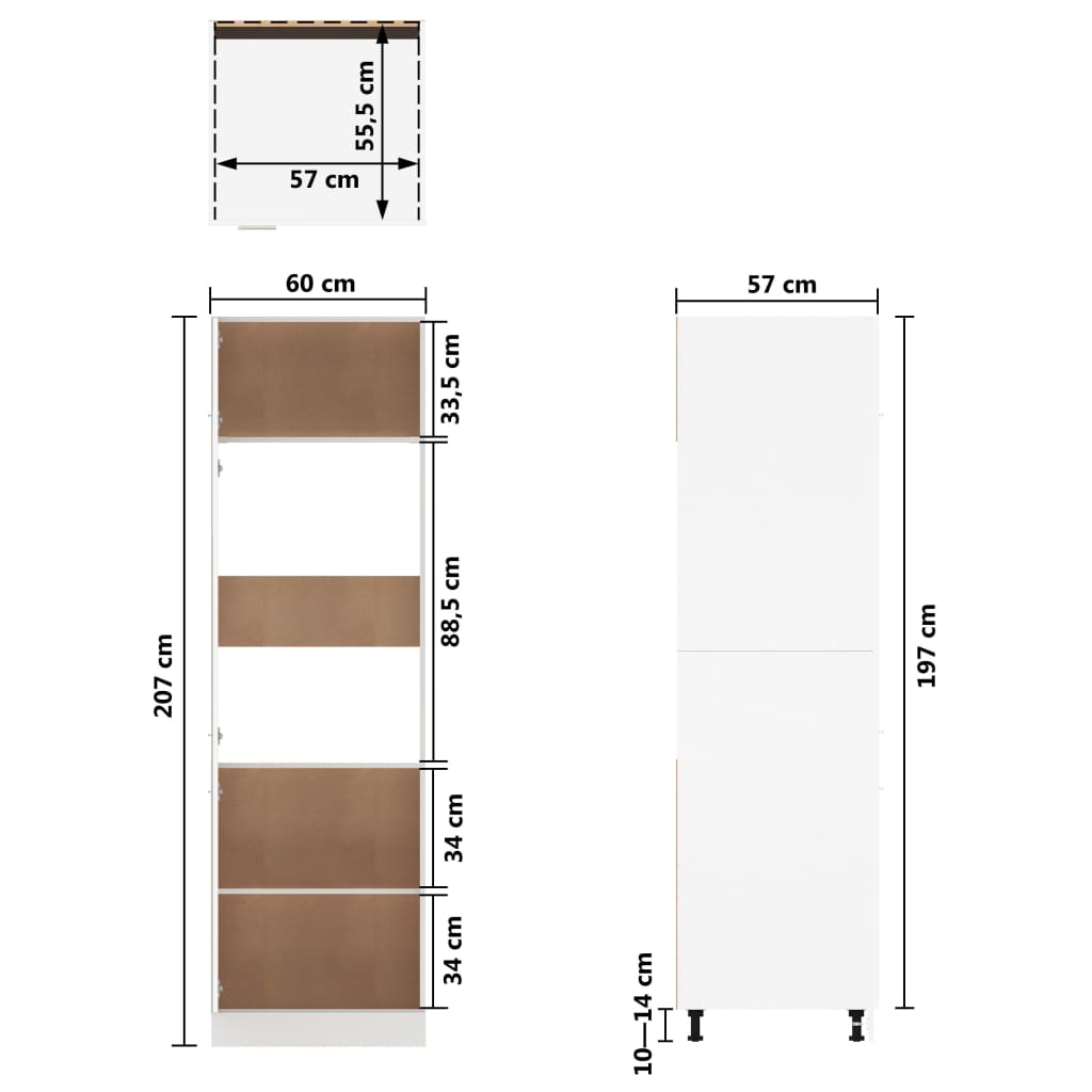 vidaXL Armário para frigorífico 60x57x207 cm contraplacado branco