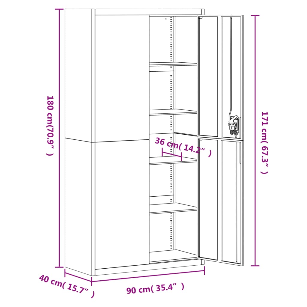 vidaXL Arquivador 90x40x180 cm aço cinzento-claro e azul