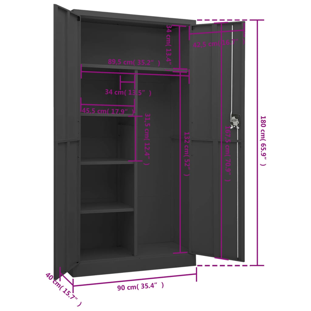 vidaXL Cacifo 90x40x180 cm aço antracite