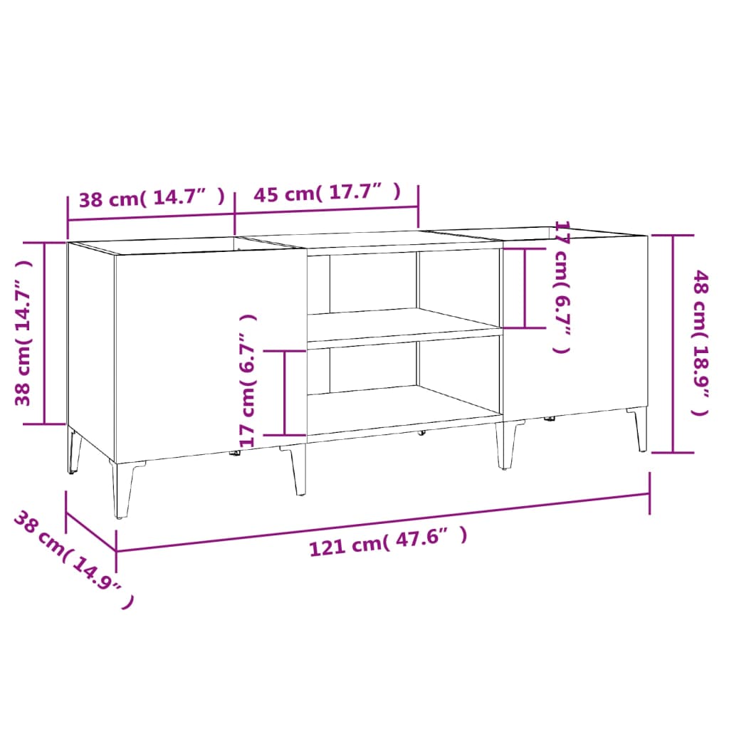 vidaXL Armário para discos 121x38x48 cm derivados de madeira preto