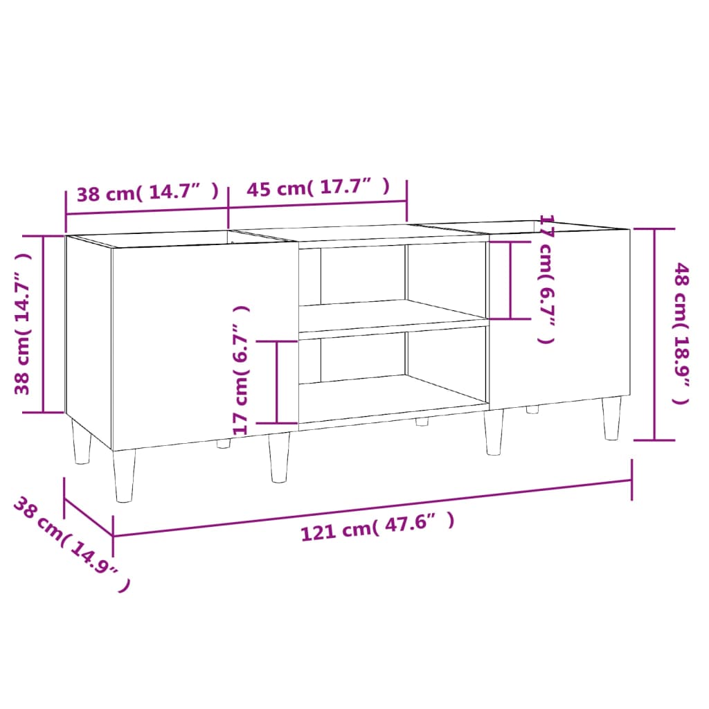 vidaXL Armário p/ discos 121x38x48 cm derivados madeira cinza-cimento