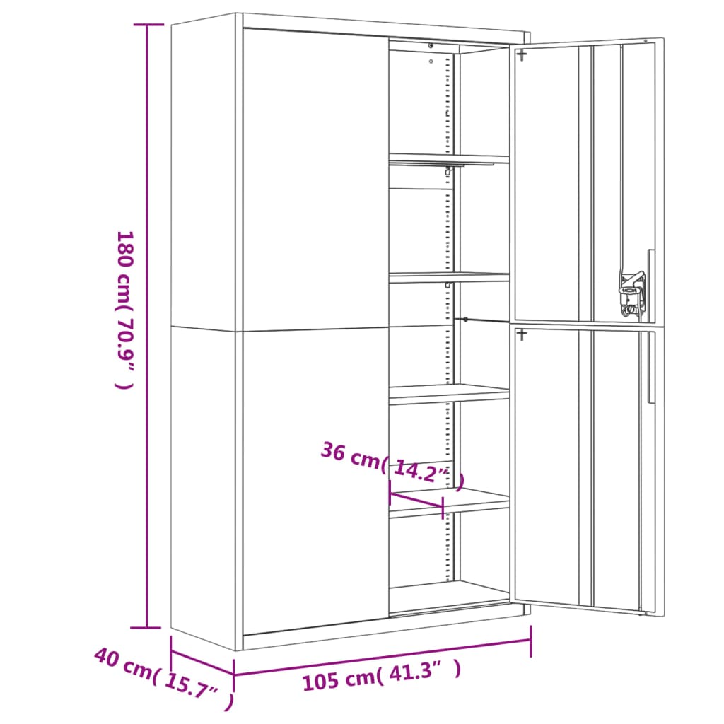 vidaXL Arquivador 105x40x180 cm aço branco