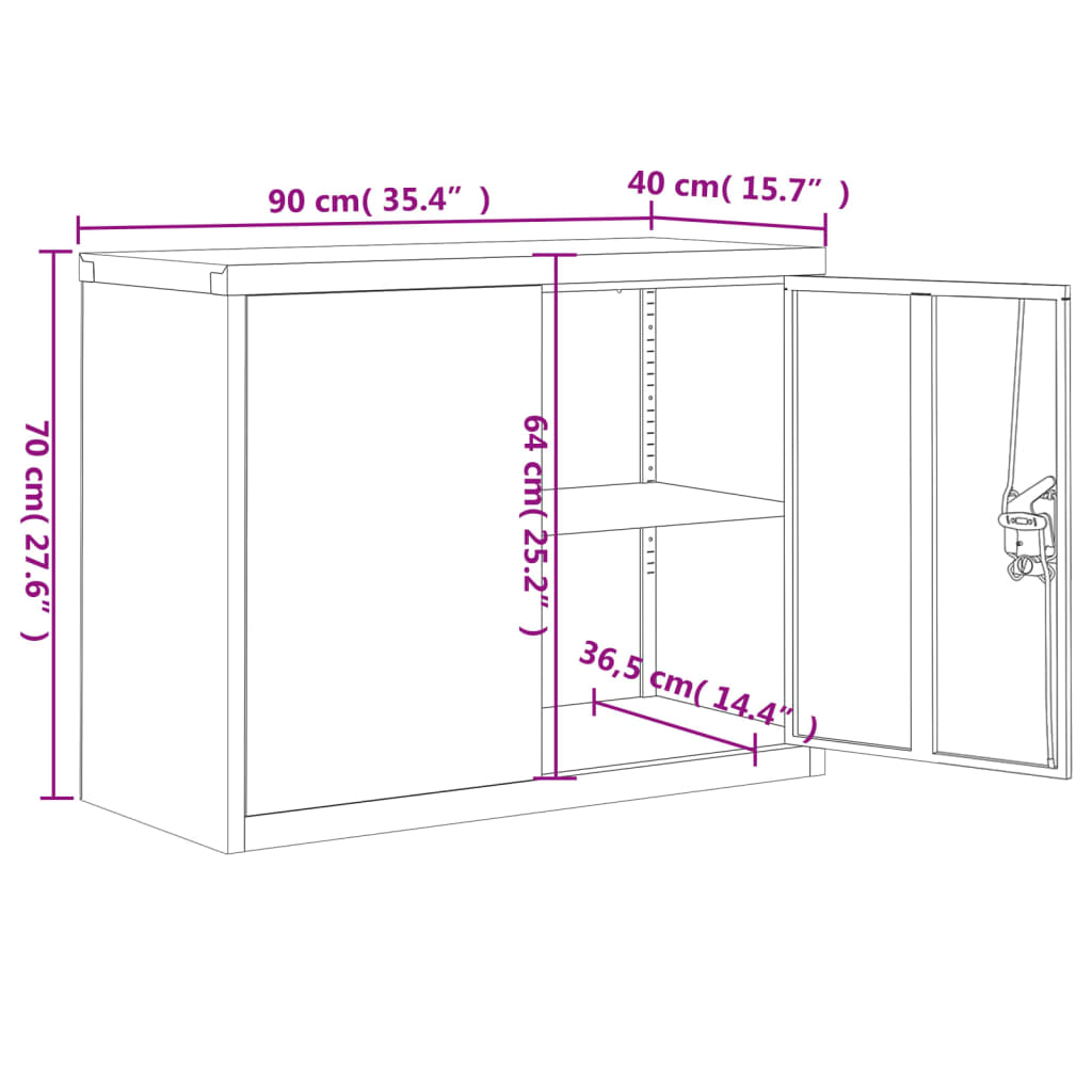 vidaXL Arquivador 90x40x70 cm aço cinzento-claro