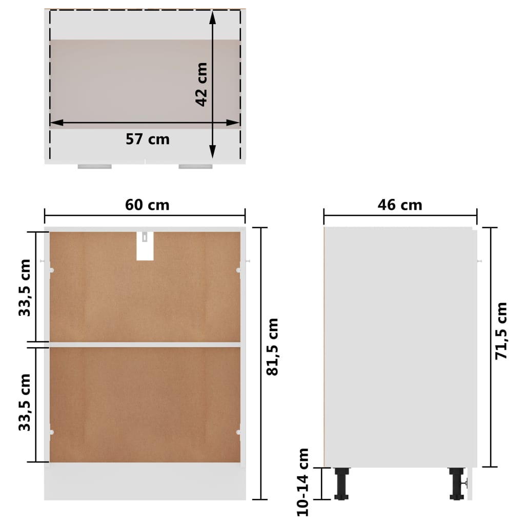 vidaXL Armário inferior derivados de madeira branco brilhante