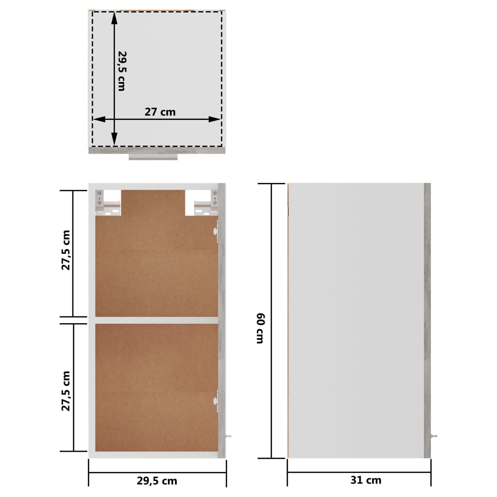 vidaXL Armário de parede 29,5x31x60 cm derivados madeira cinza cimento