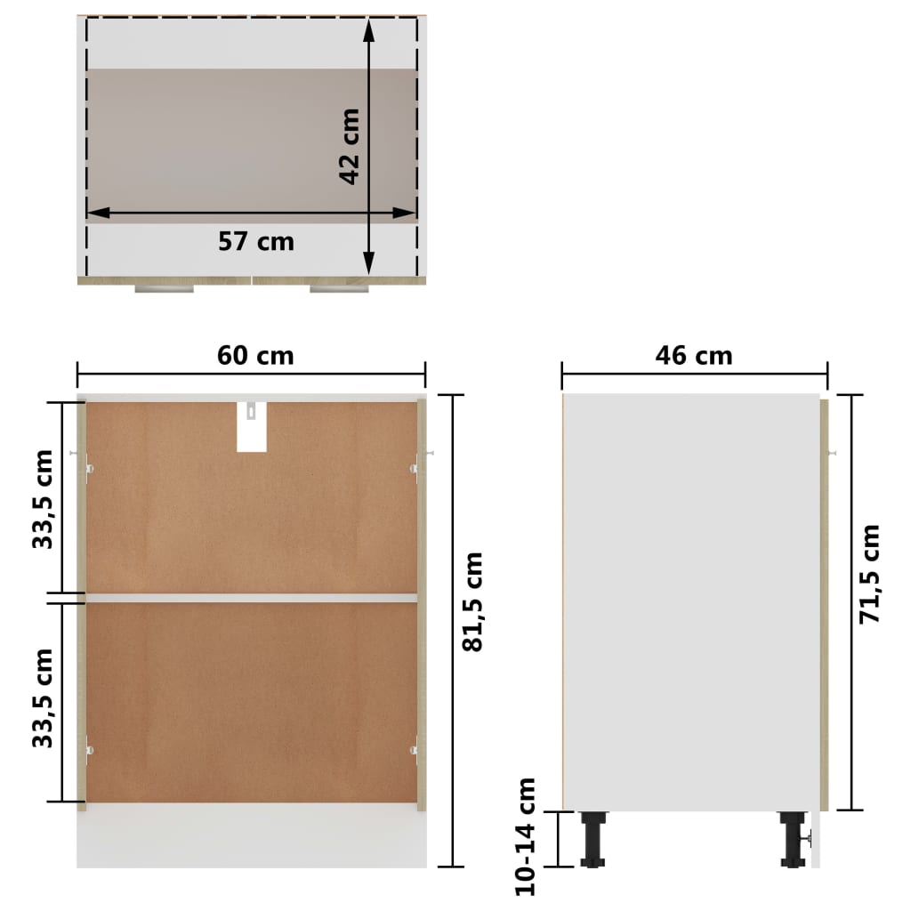 vidaXL Móvel inferior 60x46x81,5 cm derivados madeira carvalho sonoma