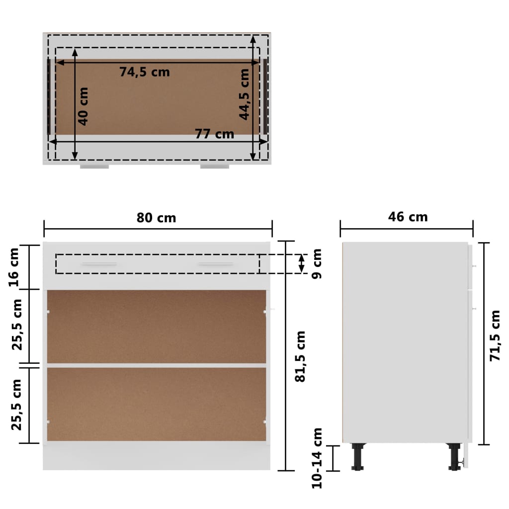 vidaXL Armário inferior c/ gavetas 80x46x81,5cm contraplacado branco