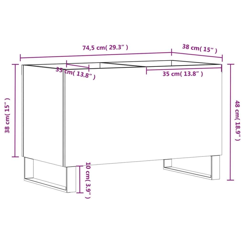 vidaXL Armário p/ discos 74,5x38x48 derivados madeira cinzento sonoma