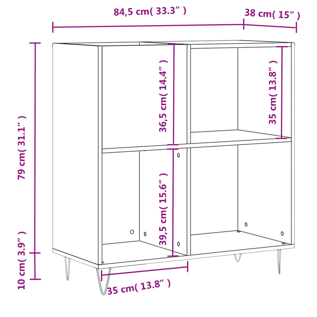 vidaXL Armário p/ discos 84,5x38x89 cm derivados madeira cinza sonoma