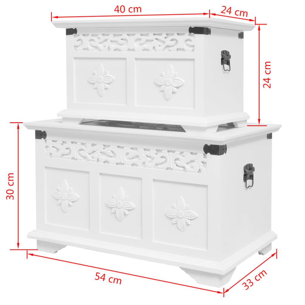 vidaXL Conjunto de arcas de arrumação 2 pcs branco