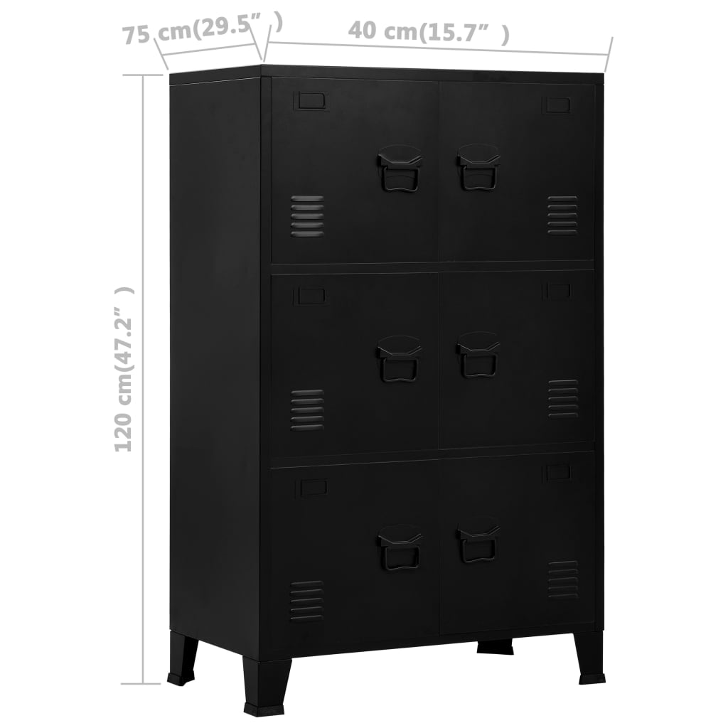 vidaXL Aparador de arrumação industrial 75x40x120 cm aço preto