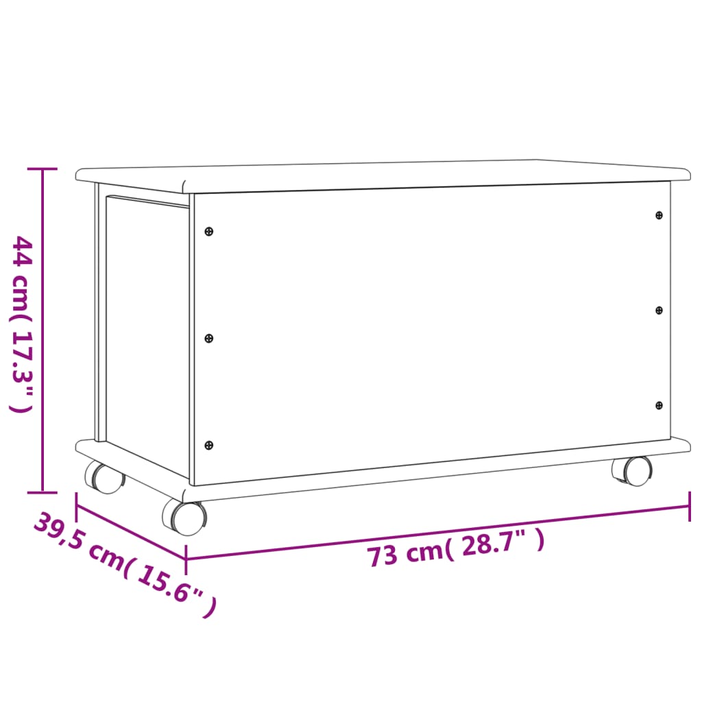 vidaXL Arca arrumação c/ rodas ALTA 73x39,5x44 cm pinho maciço branco