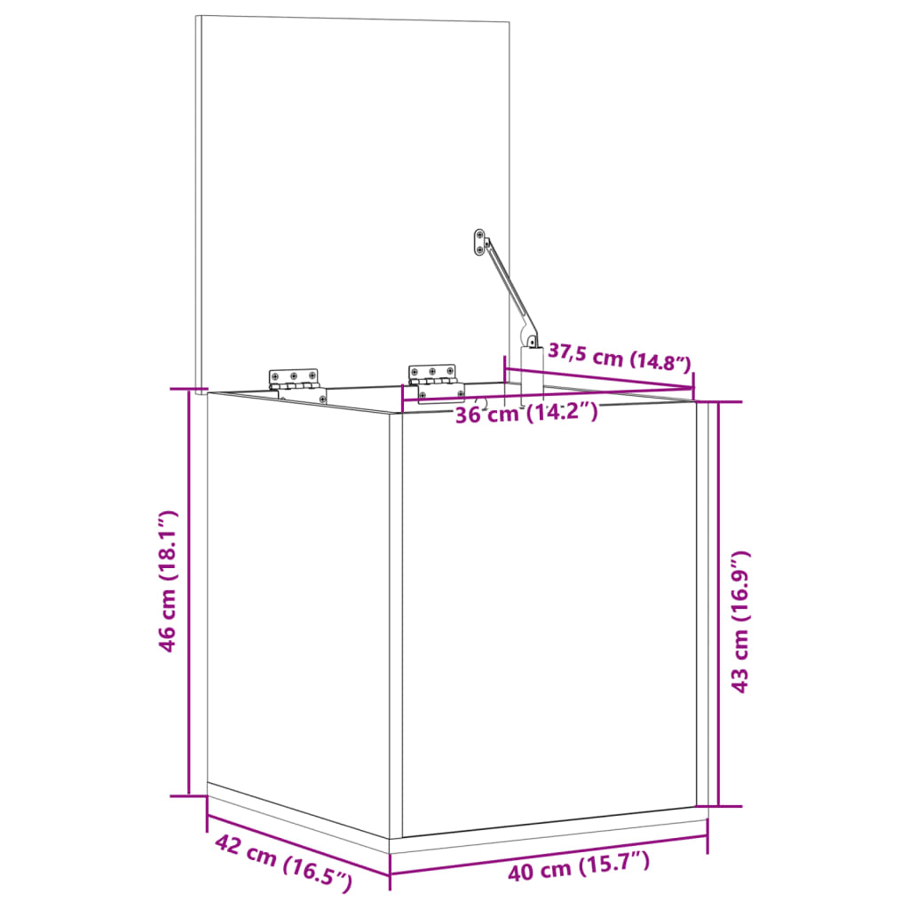 vidaXL Caixa de arrumação 40x42x46 cm derivados madeira cinza cimento