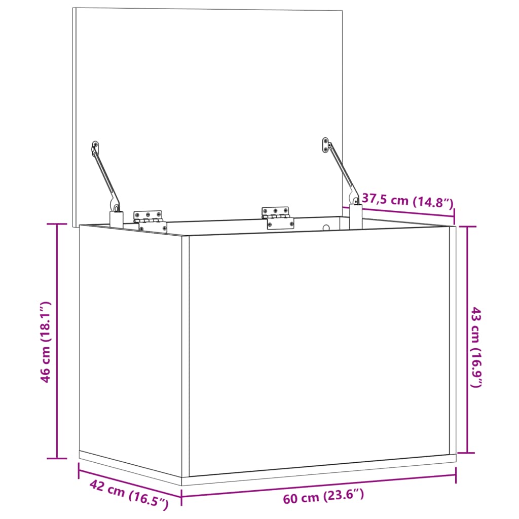 vidaXL Caixa de arrumação 60x42x46 cm derivados madeira cinza cimento