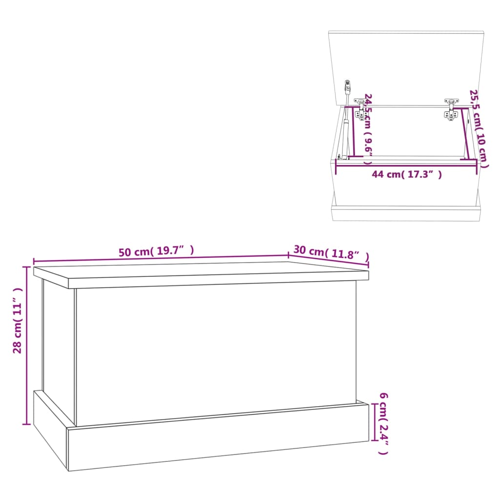 vidaXL Caixa de arrumação 50x30x28 cm derivados madeira cinza cimento