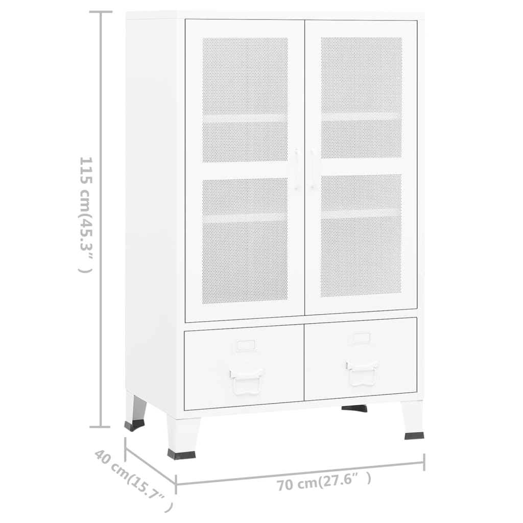 vidaXL Aparador de arrumação industrial 70x40x115 cm metal branco