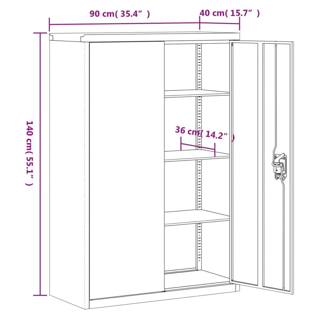 vidaXL Arquivador 90x40x140 cm aço branco