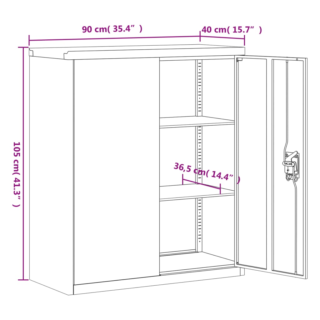 vidaXL Arquivador 90x40x105 cm aço preto