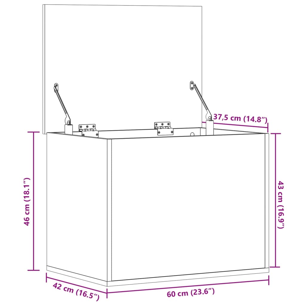 vidaXL Caixa de arrumação 60x42x46 cm derivados madeira cinza sonoma