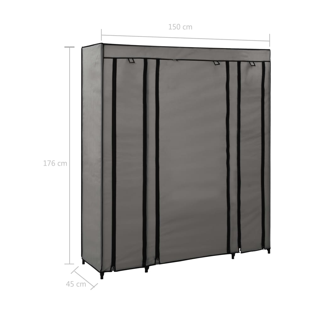 vidaXL Roupeiro c/ compartimentos e varões 150x45x176 cm tecido cinza