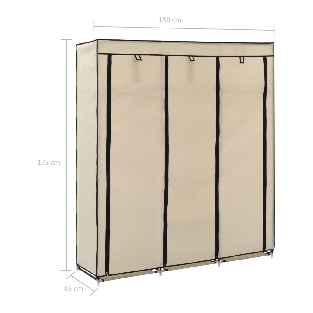 vidaXL Roupeiro c/ compartimentos e varões 150x45x175 cm tecido creme