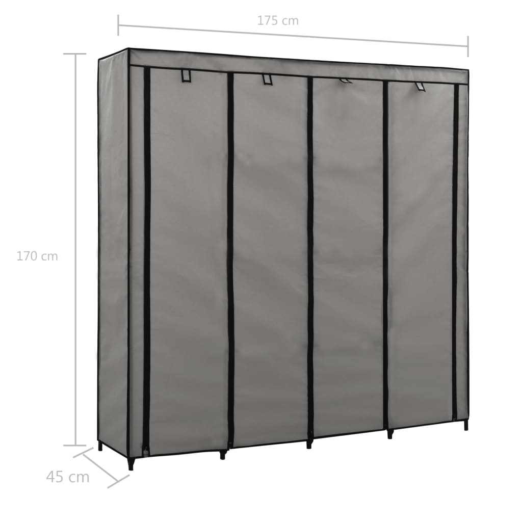 vidaXL Roupeiro com 4 compartimentos 175x45x170 cm cinzento