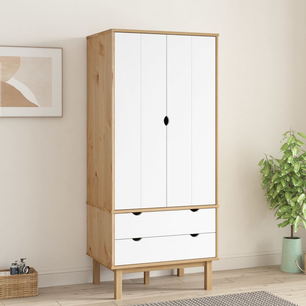 vidaXL Roupeiro OTTA 76,5x53x172 cm pinho maciço castanho/branco