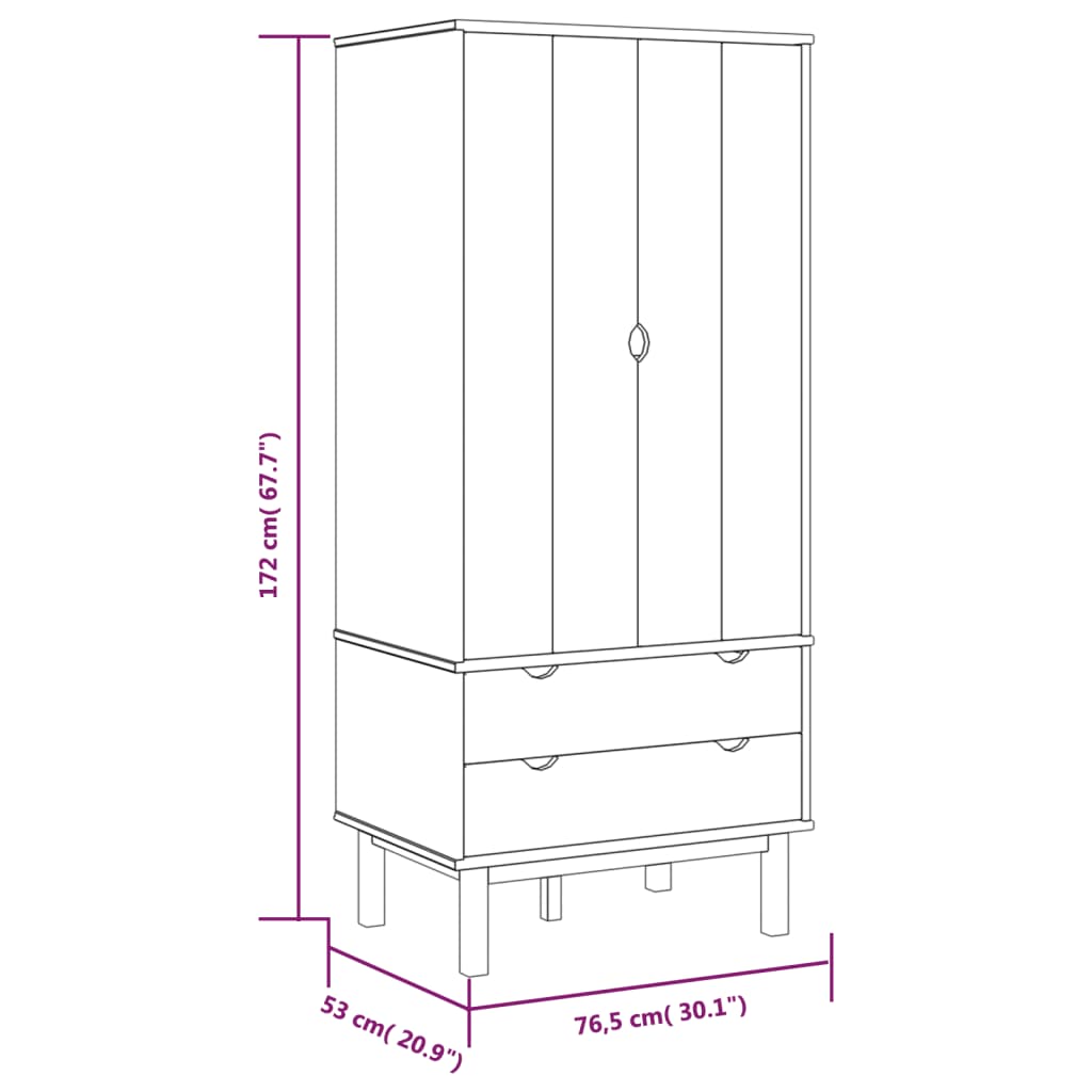 vidaXL Roupeiro OTTA 76,5x53x172 cm pinho maciço castanho/branco