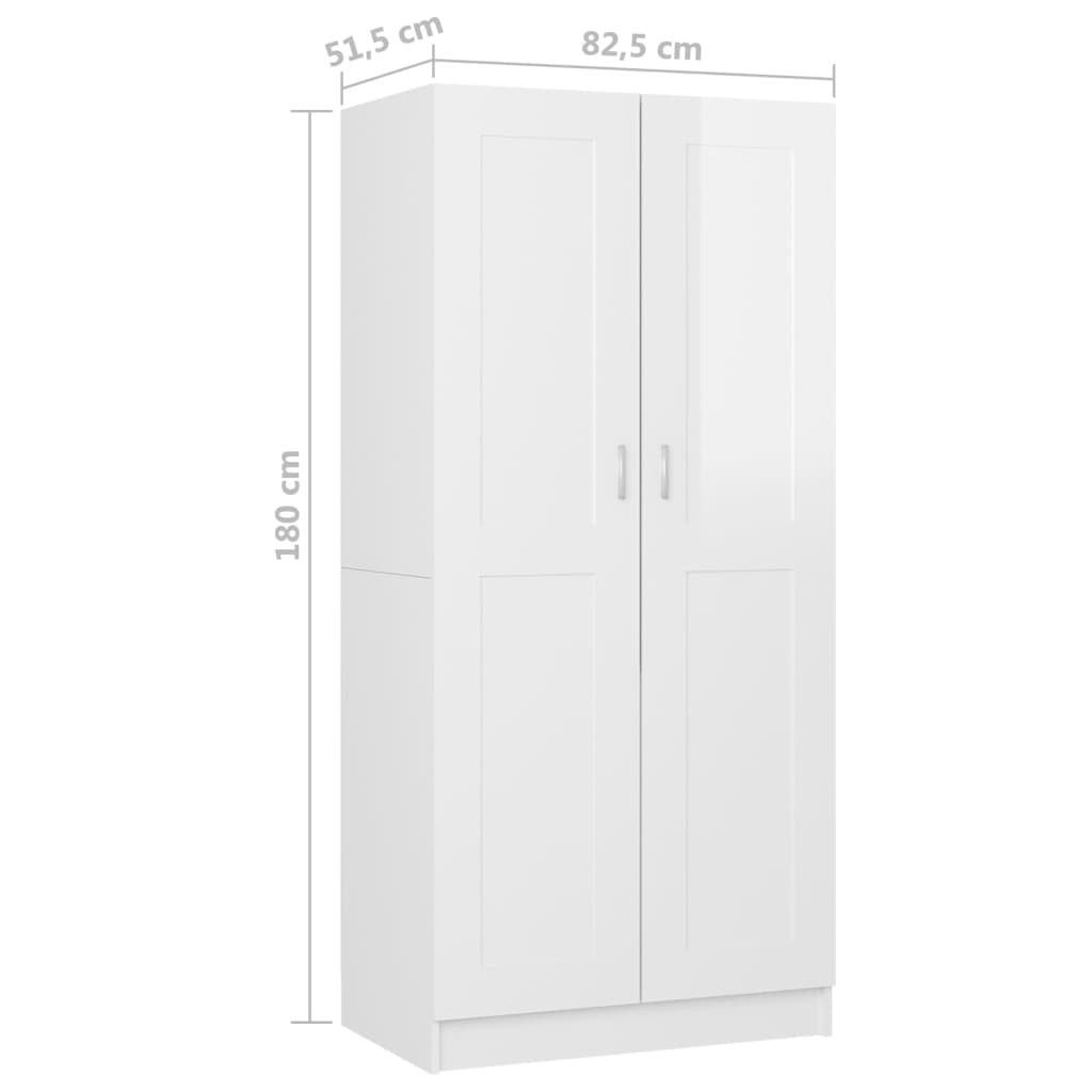 vidaXL Roupeiro 82,5x51,5x180 cm contraplacado branco brilhante