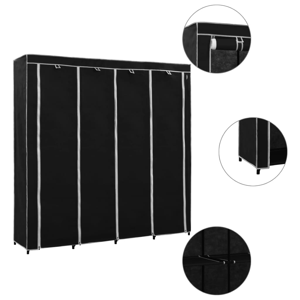 vidaXL Roupeiro com 4 compartimentos 175x45x170 cm preto