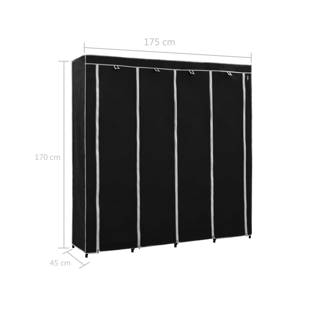 vidaXL Roupeiro com 4 compartimentos 175x45x170 cm preto