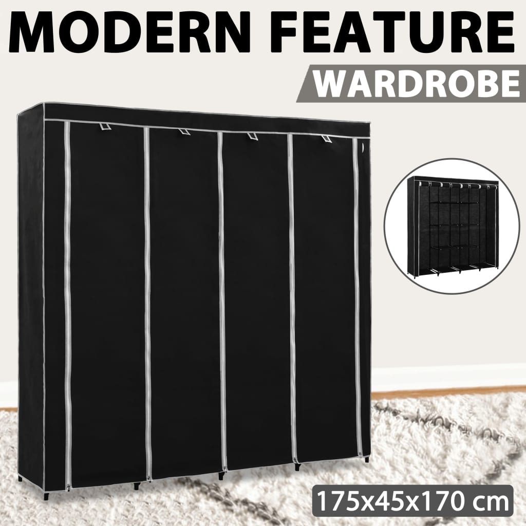 vidaXL Roupeiro com 4 compartimentos 175x45x170 cm preto