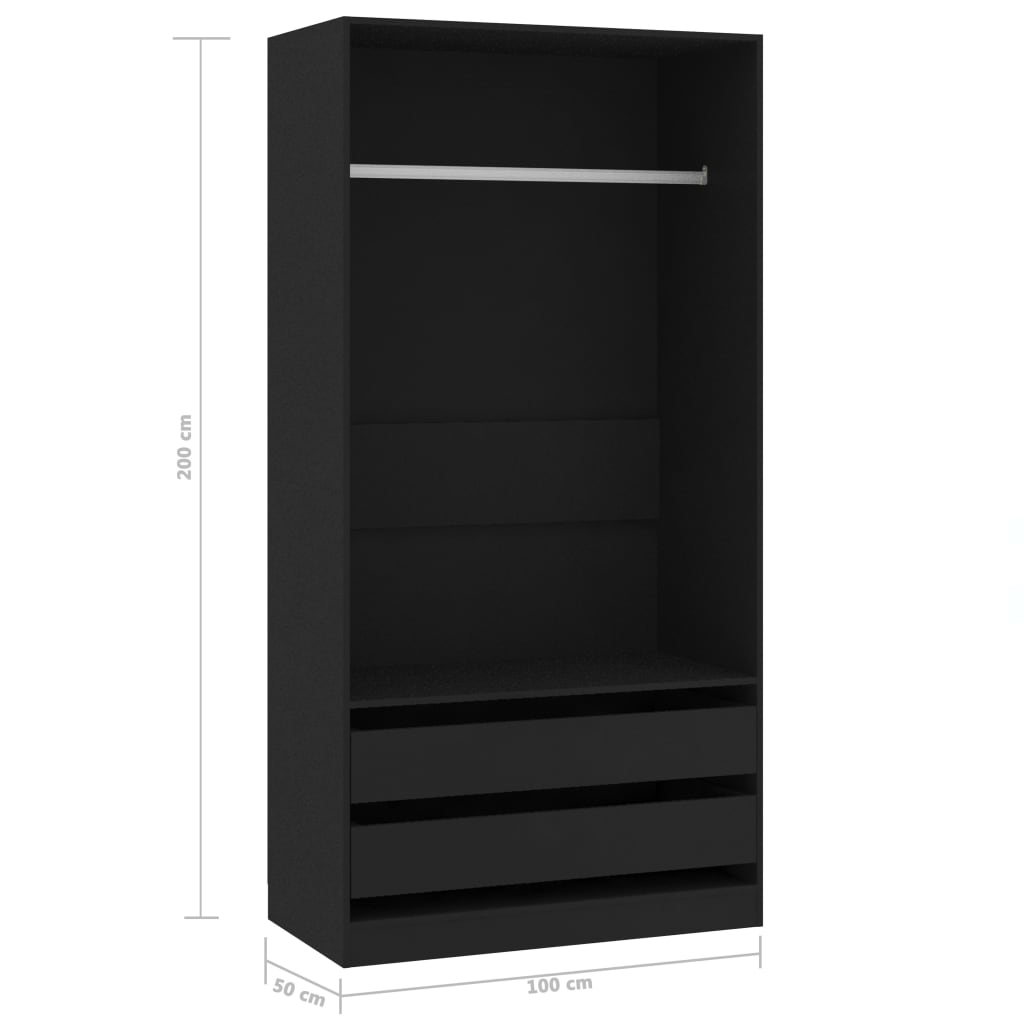 vidaXL Roupeiro 100x50x200 cm contraplacado preto