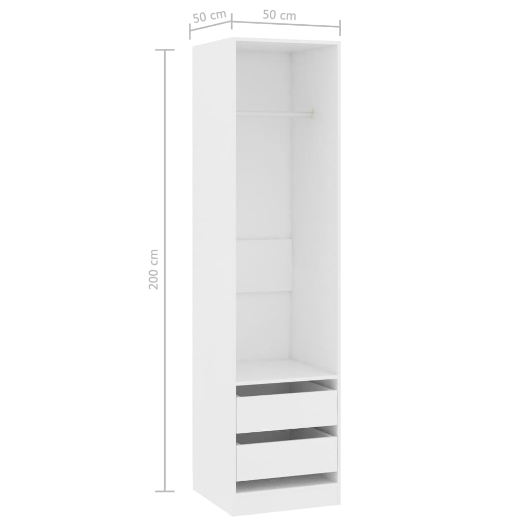 vidaXL Roupeiro com gavetas 50x50x200 cm contraplacado branco