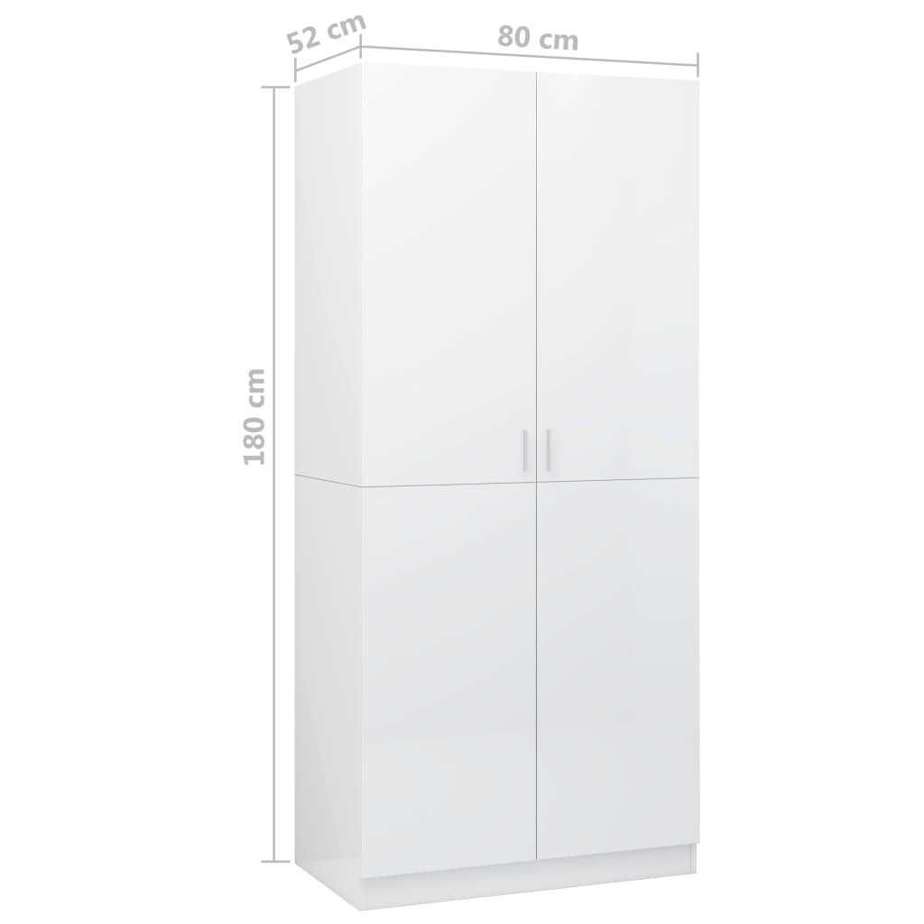 vidaXL Roupeiro 80x52x180 cm contraplacado branco brilhante