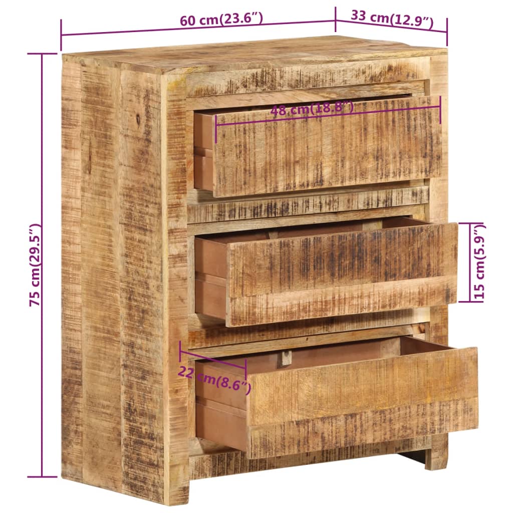 vidaXL Armário com gavetas 60x33x75 cm madeira de mangueira maciça