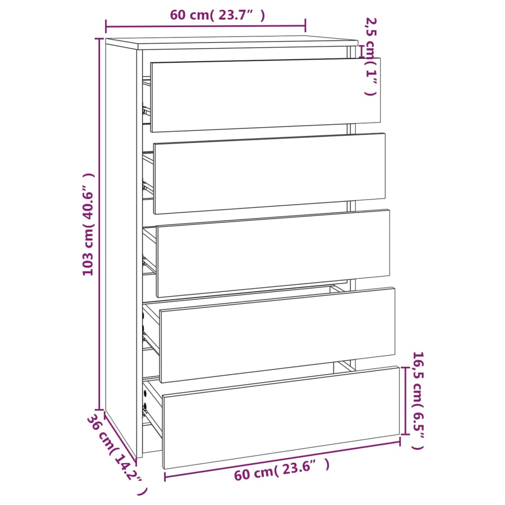 vidaXL Armário de gavetas 60x36x103cm deriv. madeira carvalho castanho