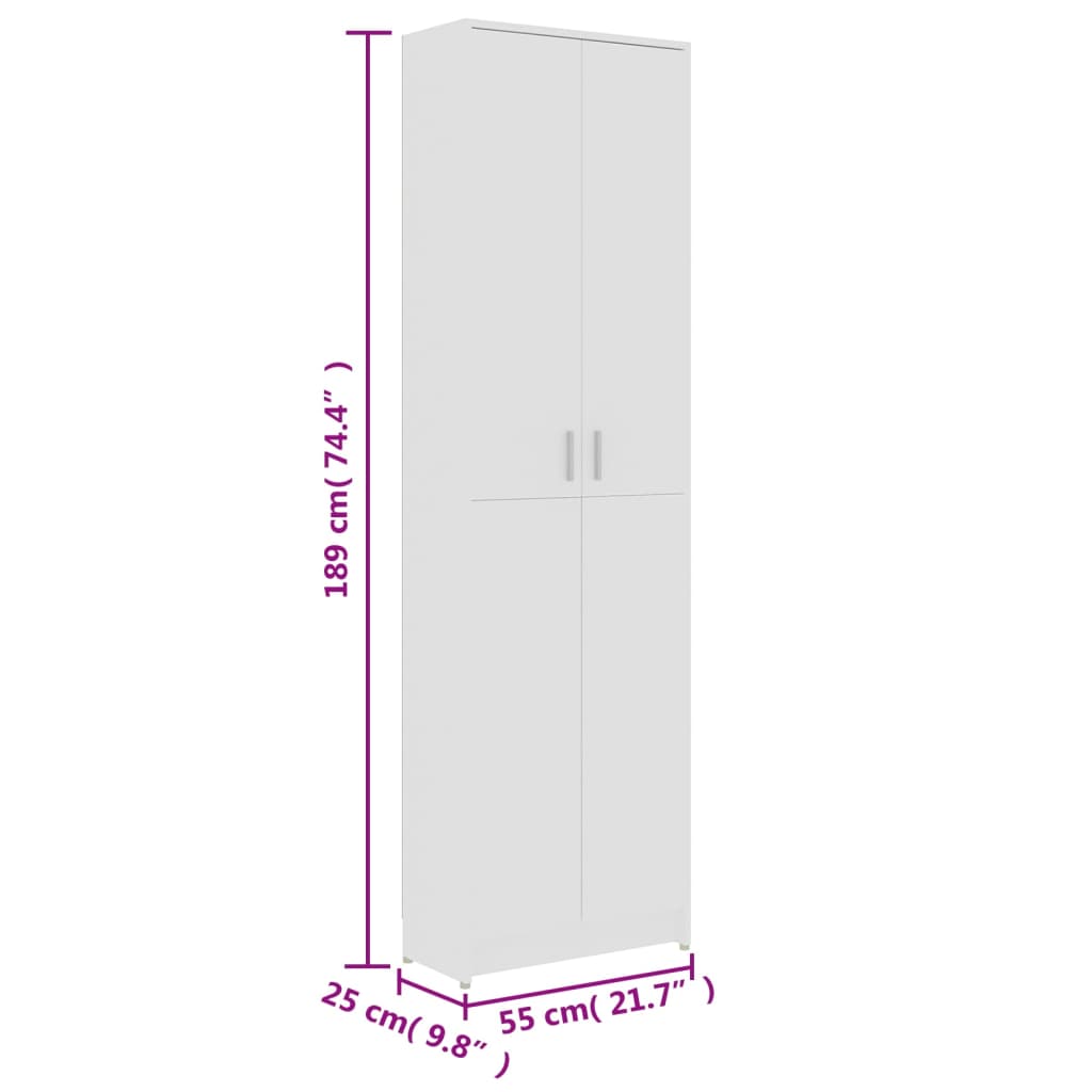 vidaXL Roupeiro de corredor 55x25x189 cm contraplacado branco