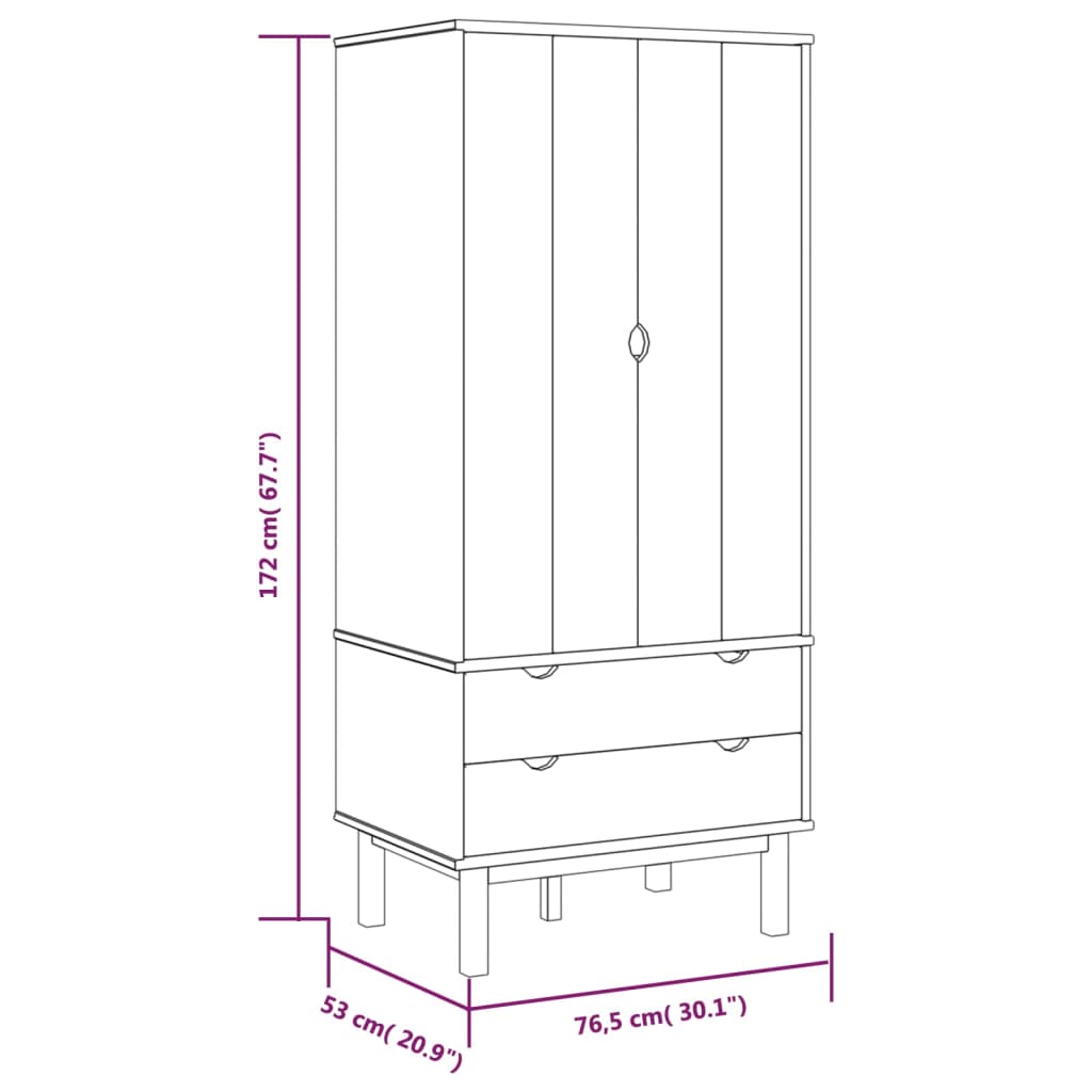 vidaXL Roupeiro OTTA 76,5x53x172 cm pinho maciço castanho/cinza