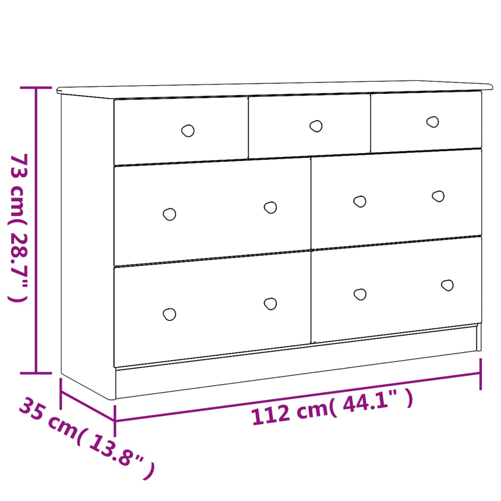 vidaXL Cómoda ALTA 112x35x73 cm madeira de pinho maciça