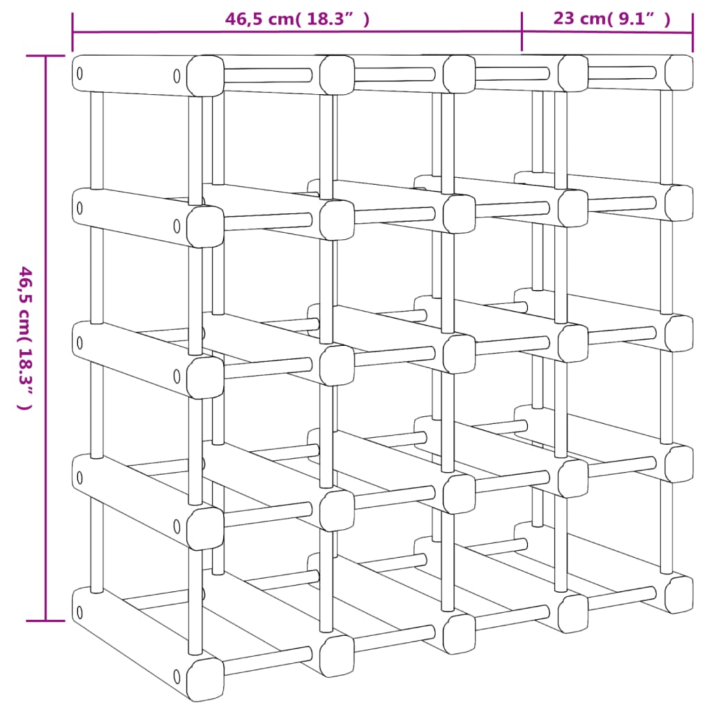 vidaXL Garrafeira para 20 garrafas 46,5x23x46,5 cm pinho maciço