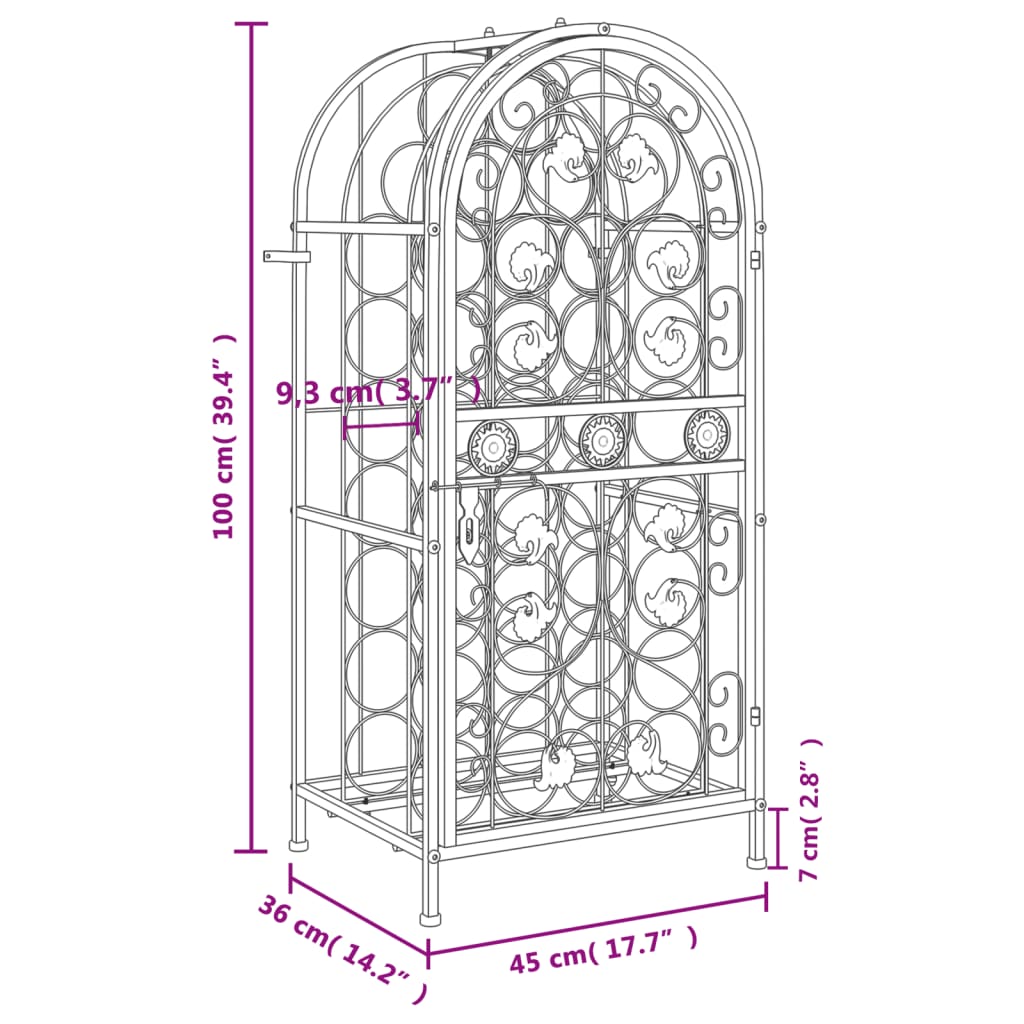 vidaXL Garrafeira para 33 garrafas 45x36x100 cm ferro forjado preto