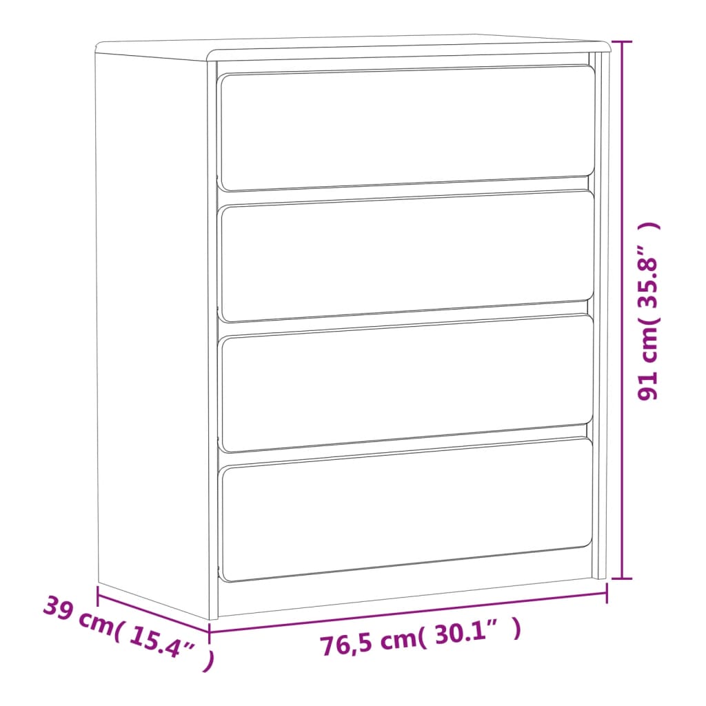 vidaXL Cómoda SAUDA 76,5x39x91 cm madeira de pinho maciça cor carvalho