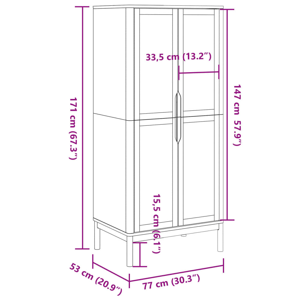 vidaXL Roupeiro FLORO 77x53x171 cm madeira pinho maciça castanho mel