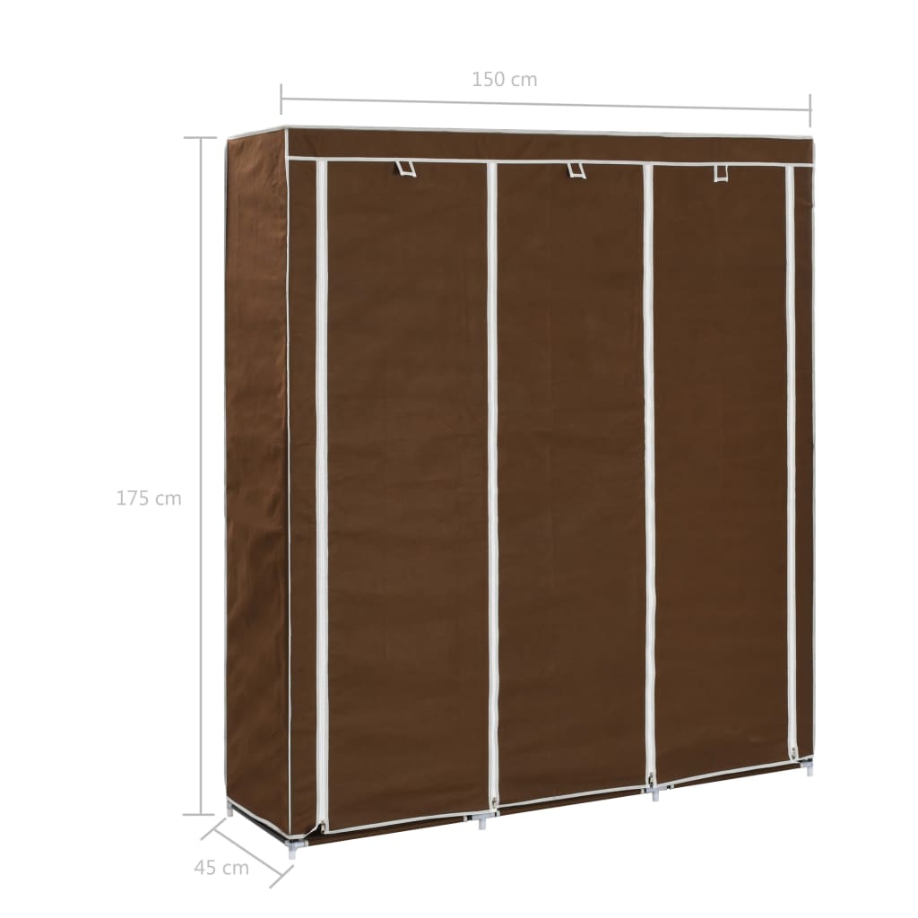 vidaXL Roupeiro compartimentos e varões 150x45x175cm tecido castanho