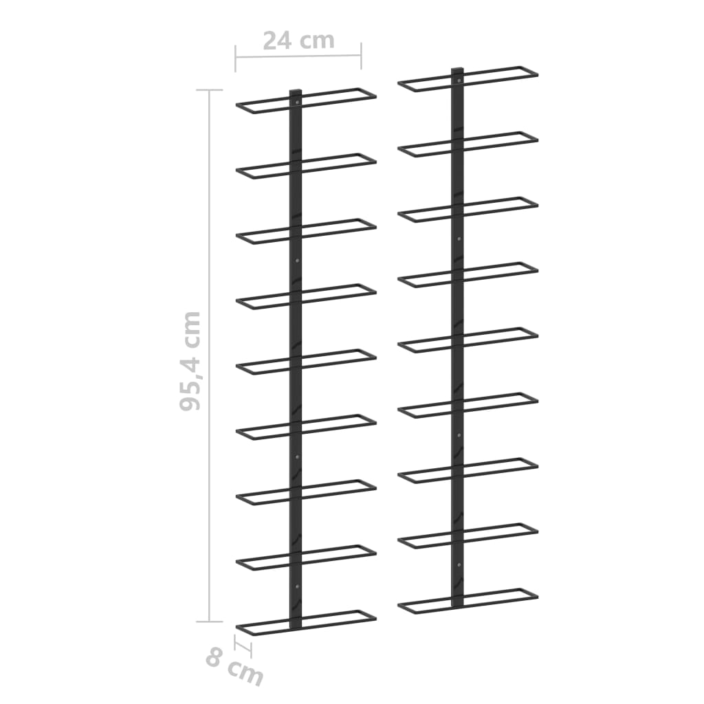 vidaXL Garrafeiras de parede para 18 garrafas 2 pcs ferro preto