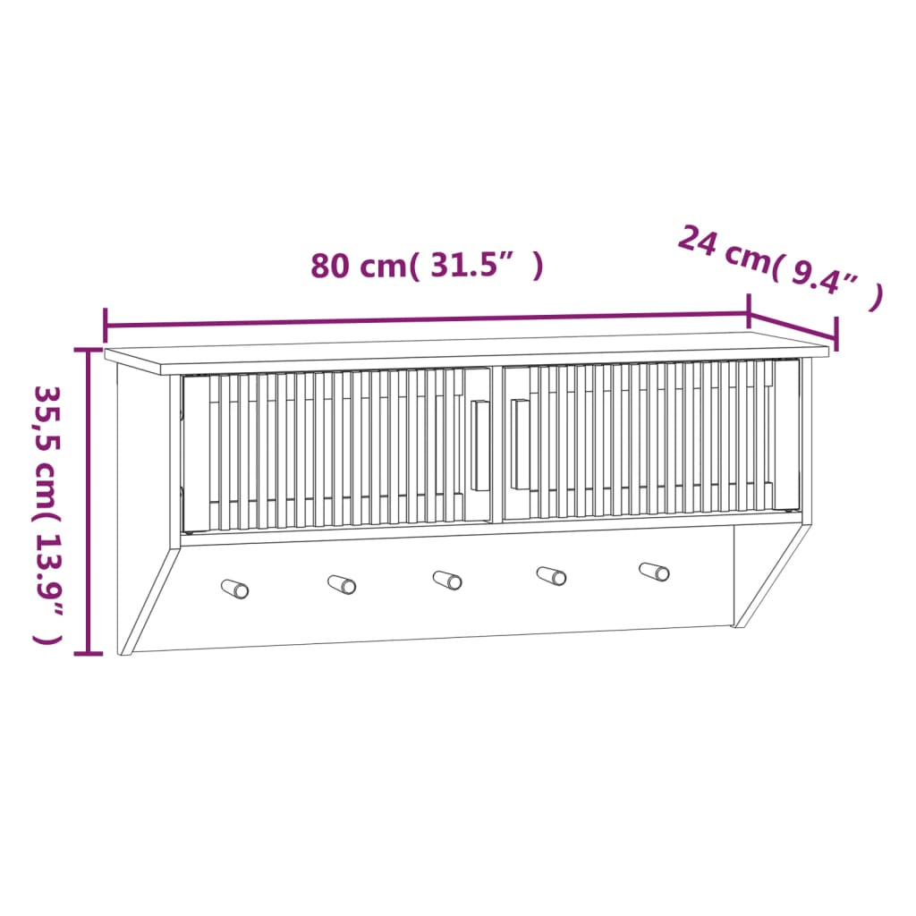 vidaXL Bengaleiro parede c/ ganchos 80x24x35,5cm deriv. madeira branco