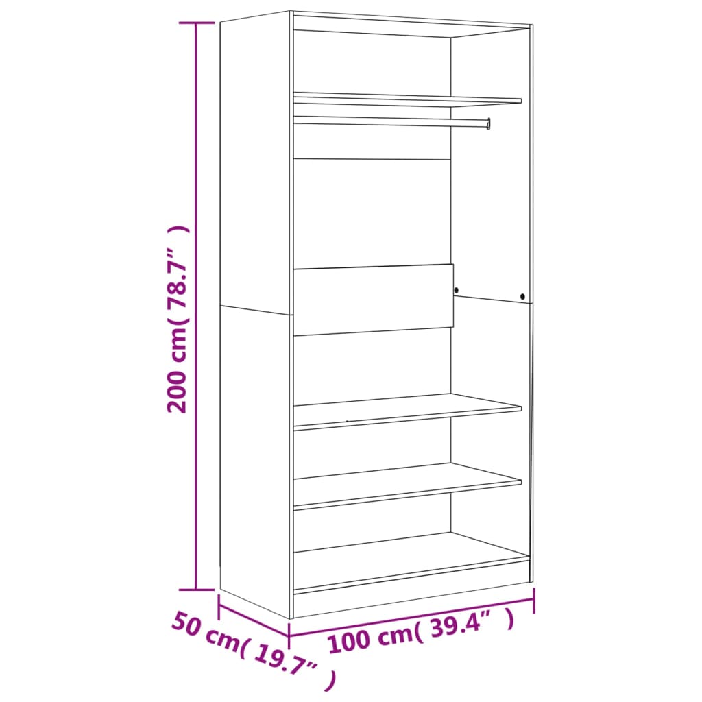 vidaXL Roupeiro 100x50x200 cm derivados de madeira cinzento sonoma