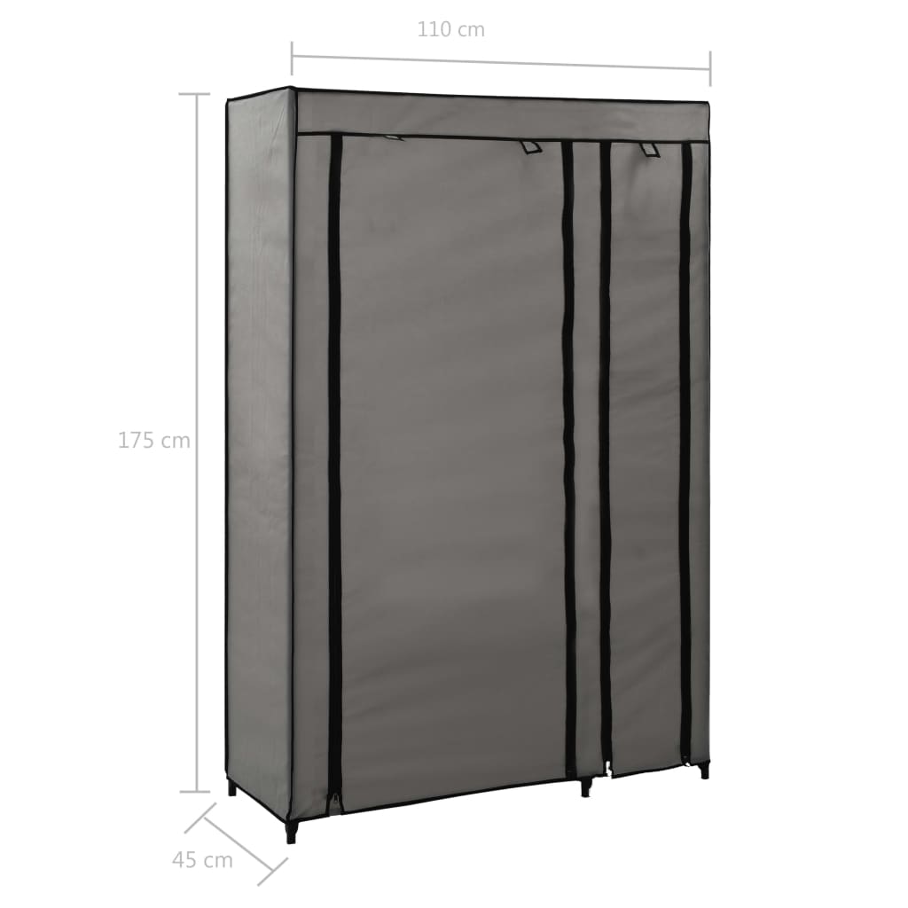 vidaXL Roupeiro dobrável 110x45x175 cm tecido cinzento