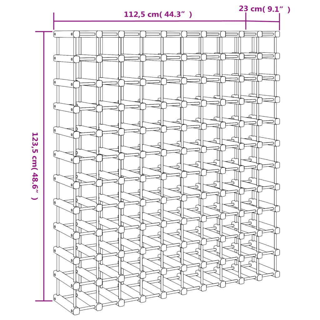 vidaXL Garrafeira para 120 garrafas 112,5x23x123,5 cm pinho maciço